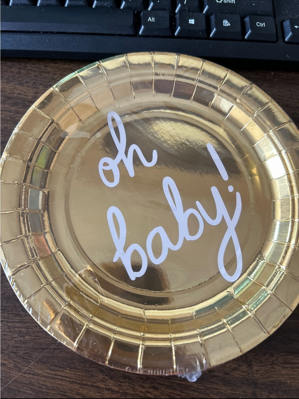 Gold "Oh Baby" Disposable Party Plates - Premium Baby Shower Supplies -10 packs